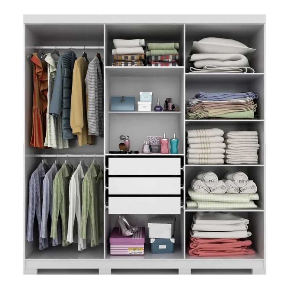 Guarda Roupa Santos Andira 6 p Imaginare Com Espelho  Com  Pes Branco