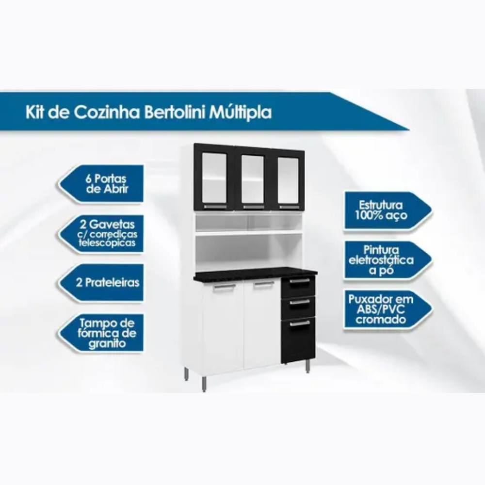 Kit Bertolini Multipla 6145 TPL 6 Portas 3 Gavetas Vidro Branco