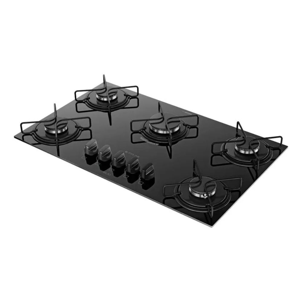 Cooktop 5 Bocas Atlas Milão com Mesa de Vidro Preto Bivolt