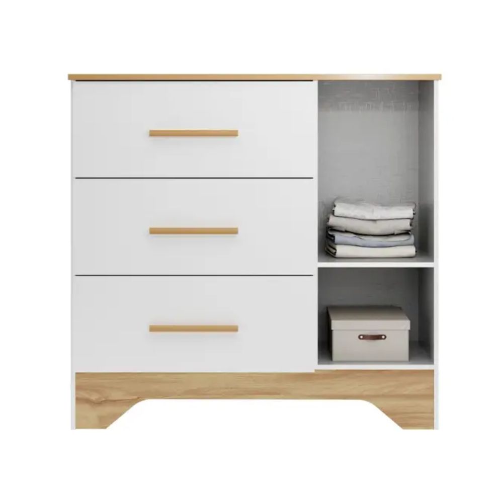 Cômoda Peroba Popy Retrô Plus 3 Gavetas 1 Porta Branco/Amêndoa