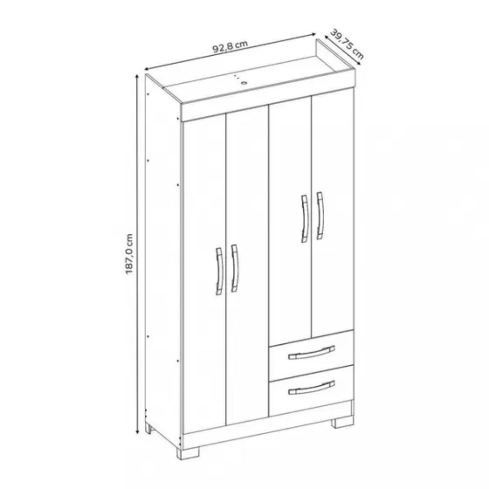 Guarda Roupa Solteiro 4 Portas 2 Gavetas Flex NT 6010 Notável Móveis Nogal Trend