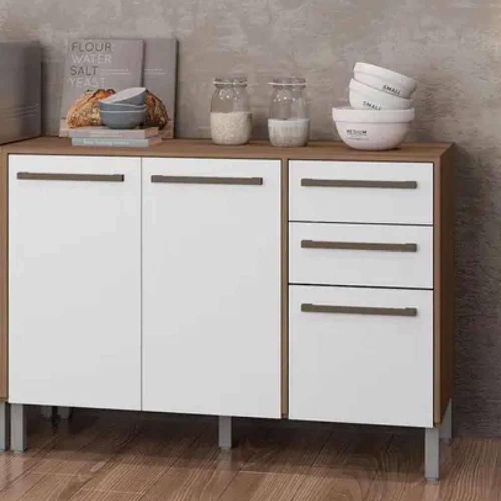 Balcão Madine Marina 2 Portas 3 Gavetas Montana/Branco