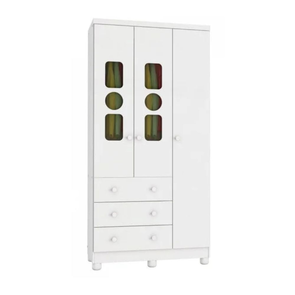Armário Peroba Tedy New 3 Portas Branco Brilho