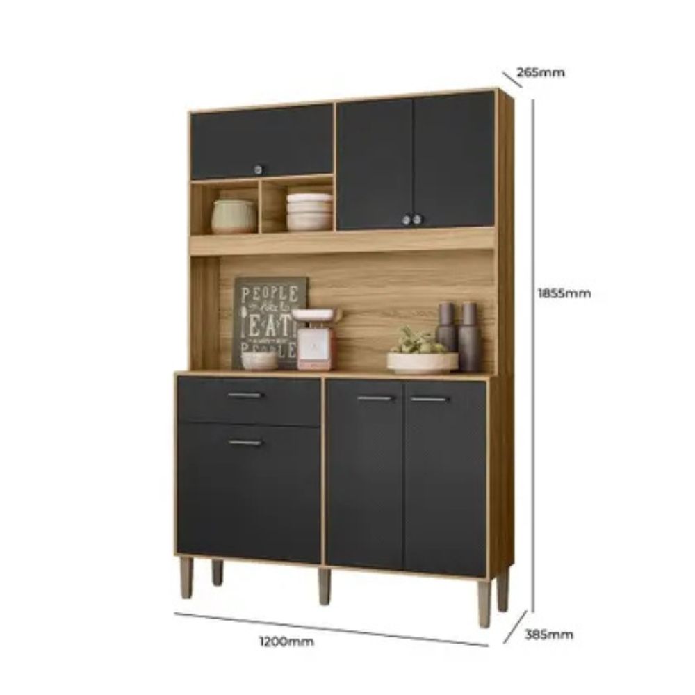 Cozinha Compacta Erva Doce 120 6 Portas 1 Gaveta Freijó/Preto Esfera - Nicioli