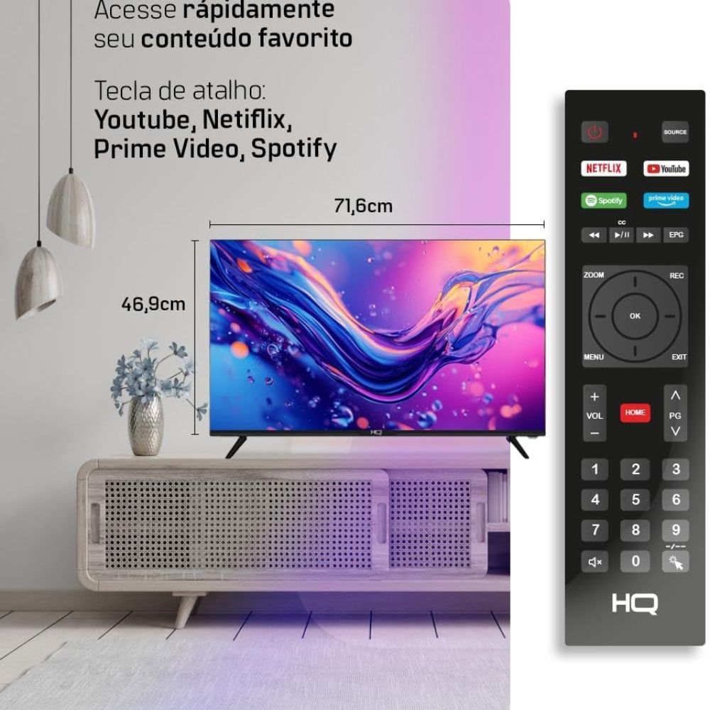 Smart TV HQ Screen 32 Polegadas Android Wi-Fi/Bluetooth