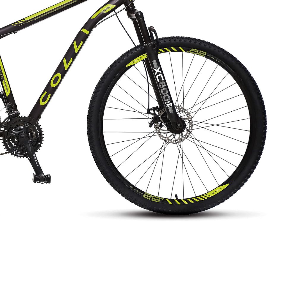 Bicicleta Colli Athena Preto Fosco e Amarelo Neon Aro 29 Freios a Disco 21M