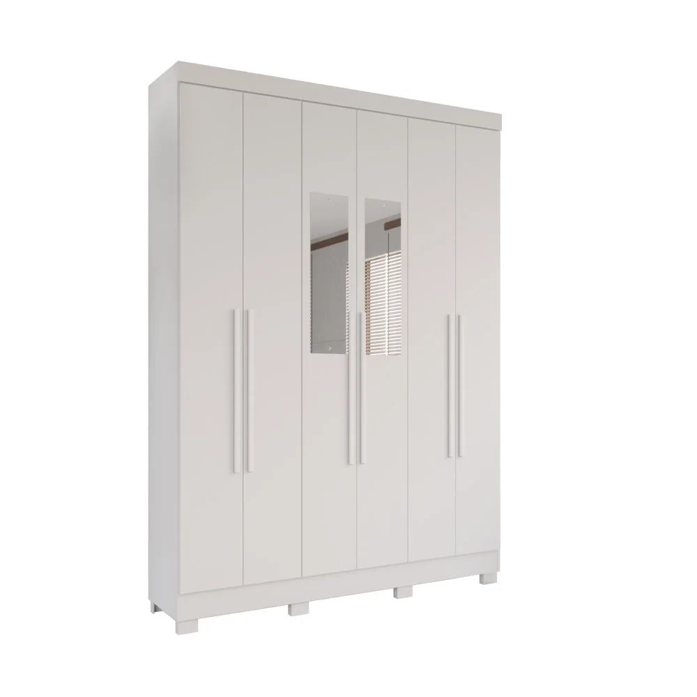 Guarda-roupa Recife 6 Portas 2 Gavetas com Espelho Salleto Branco