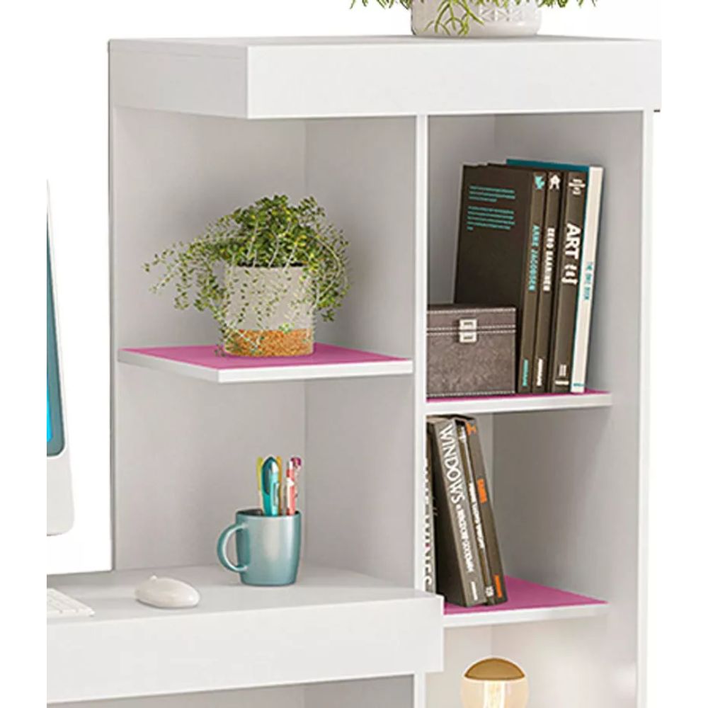 Mesa Notável Office 1.32mts NT 2010 Ref 129 Branco New/Rosa