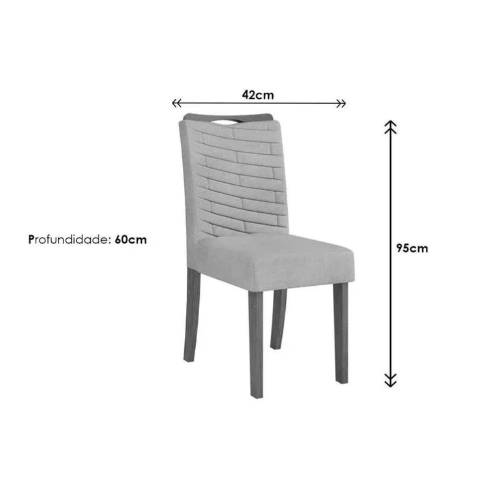 Mesa Sala Jantar Canes Tampo chanfrado c/ Vidro Curvo 170x90cm e 6 Cadeiras Julia Freijo/Off White - Linho Neve - DJ Móveis