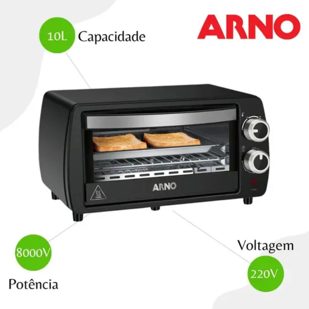 Forno Elétrico Arno Turbo Quartzo FOR1 10L Preto
