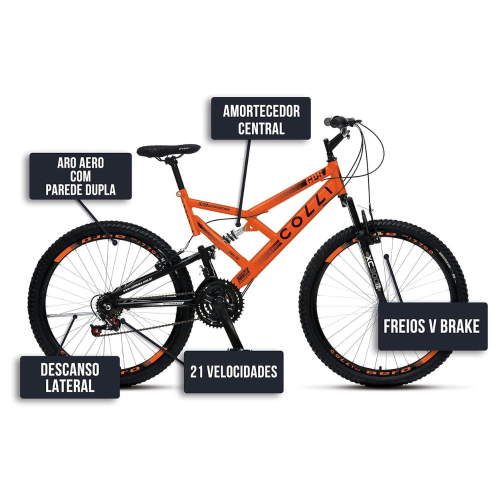 Bicicleta Colli GPS DP Aro 26 21M Laranja Neon