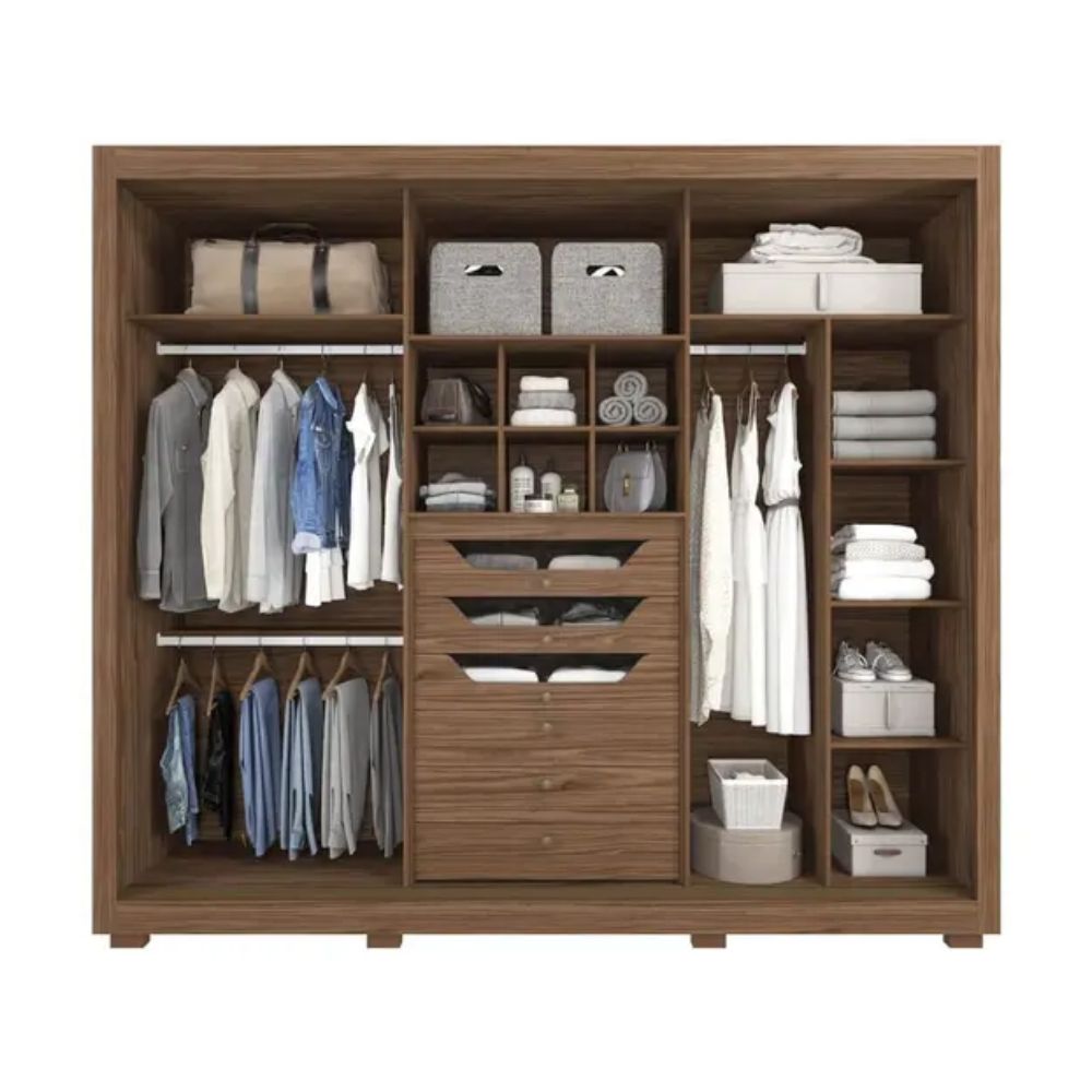 Guarda Roupa Panan Vitoria Slide Glass 3 Portas Avelan/Off White