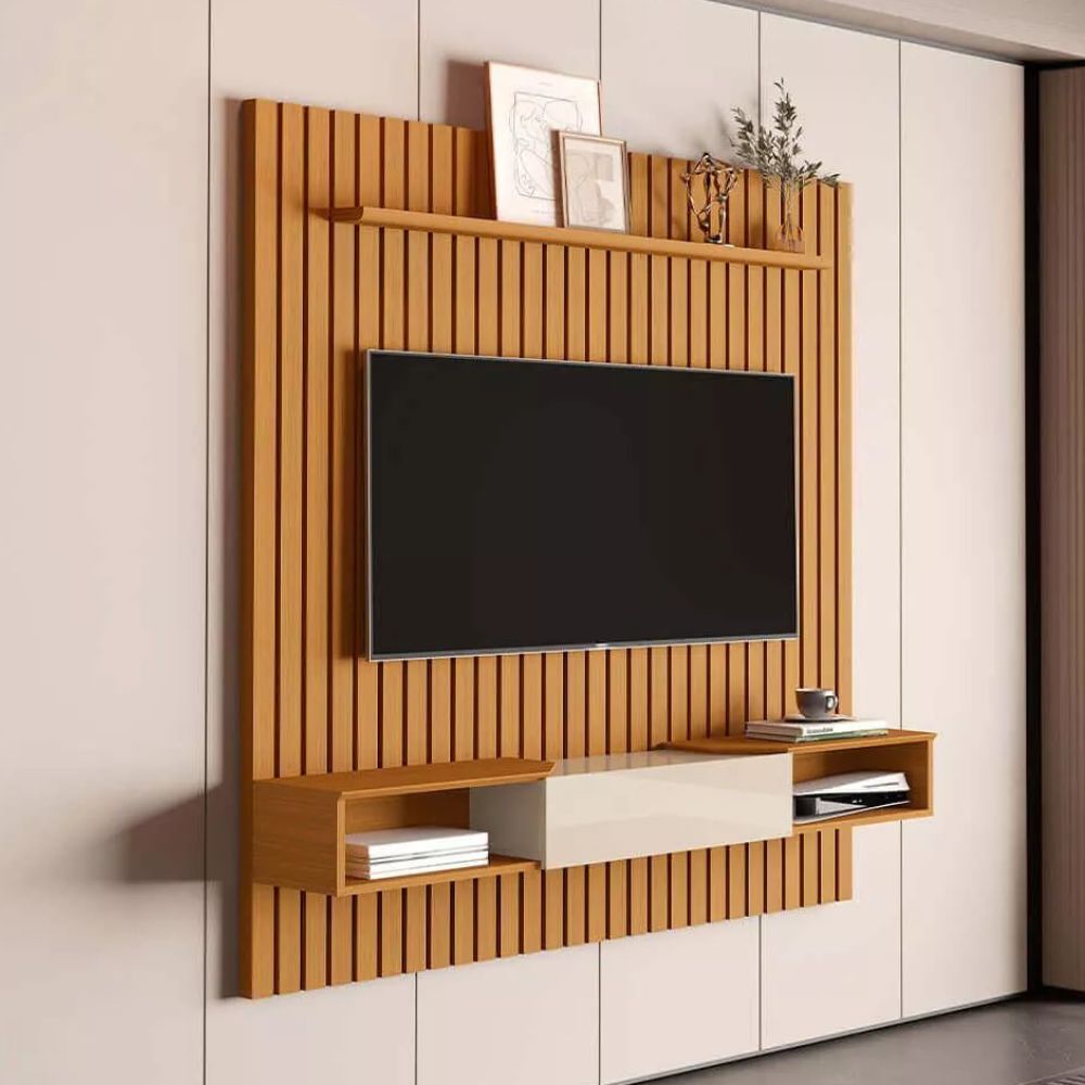 Painel EDN Master 1,40 com Nicho Off White/Cedro