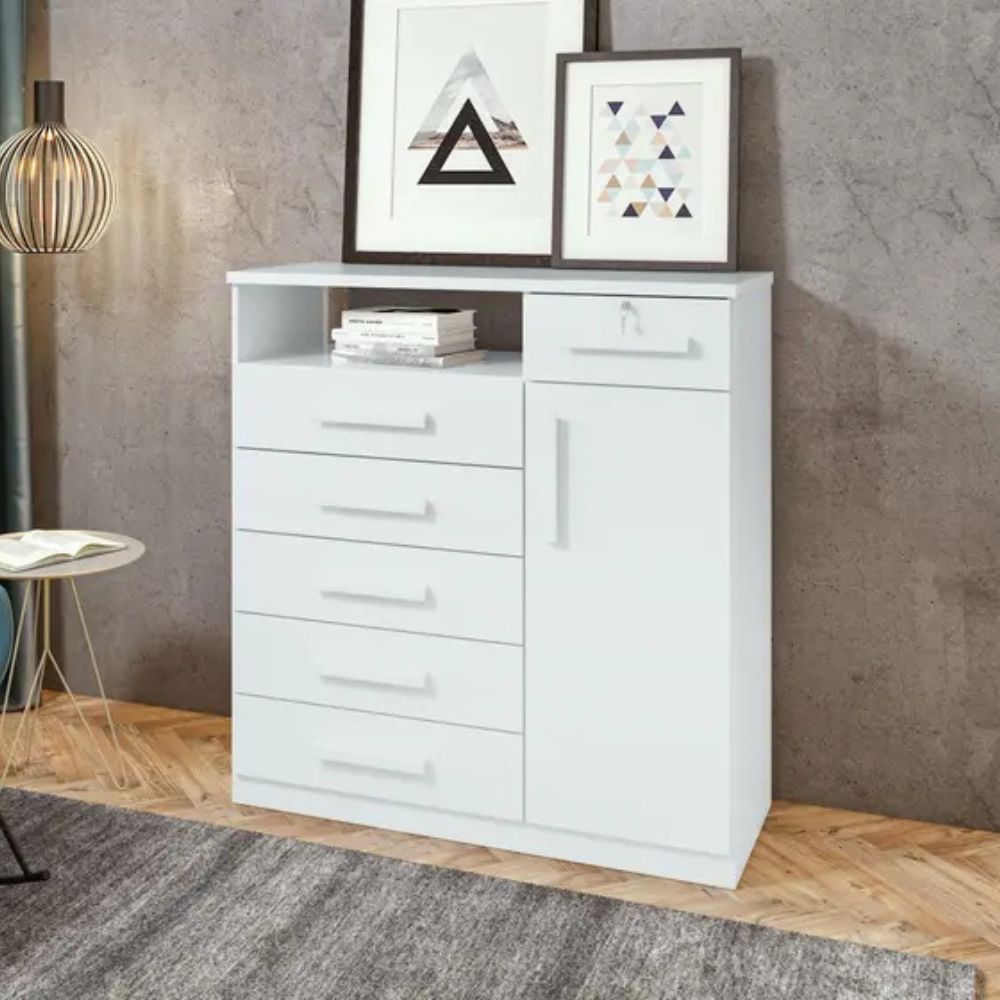 Cômoda Lopas Da Vinci 6 Gavetas 1 Porta com Nicho Branco