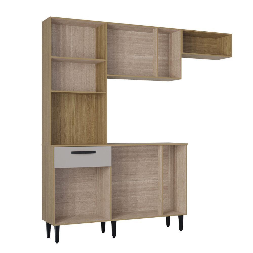 Cozinha Poquema Dora 10 Portas 1 Gaveta Damasco Ripado/Off White