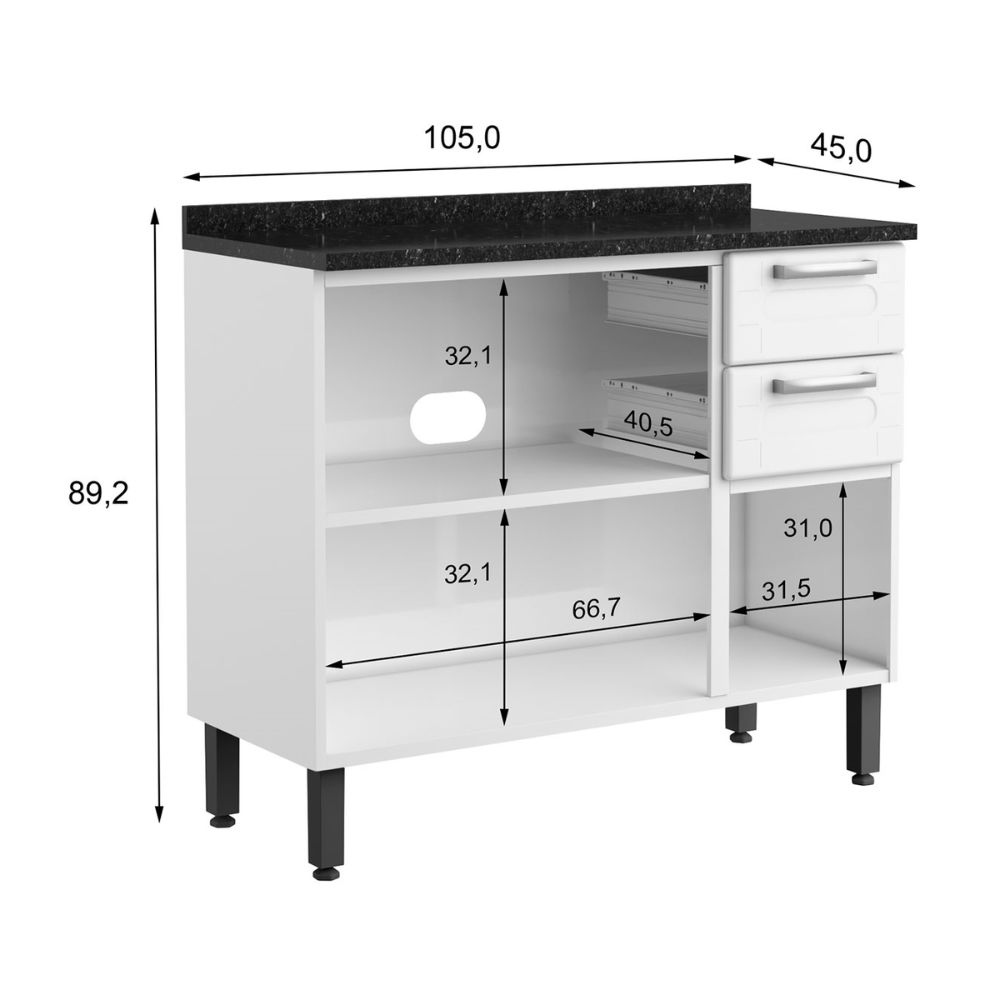 Balcão 3 Portas 2 Gavetas Bertolini Multipla Aço Branco