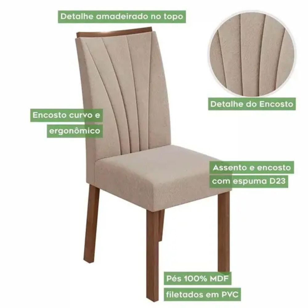 Mesa de Jantar Lopas Apogeu 6 Cadeiras Frassino/Off White