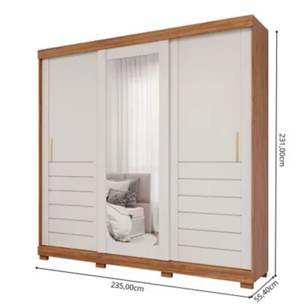 Guarda-Roupa Panan Cecília Casal 3 Portas Cinamomo/Off White