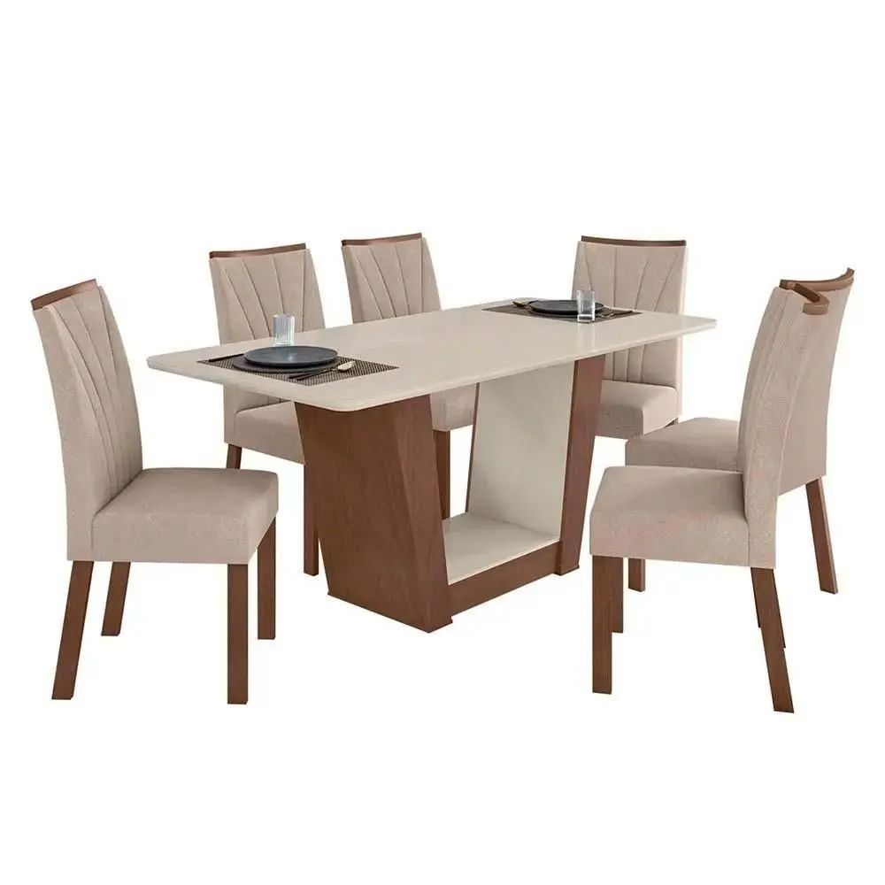 Mesa de Jantar Lopas Apogeu 6 Cadeiras Frassino/Off White