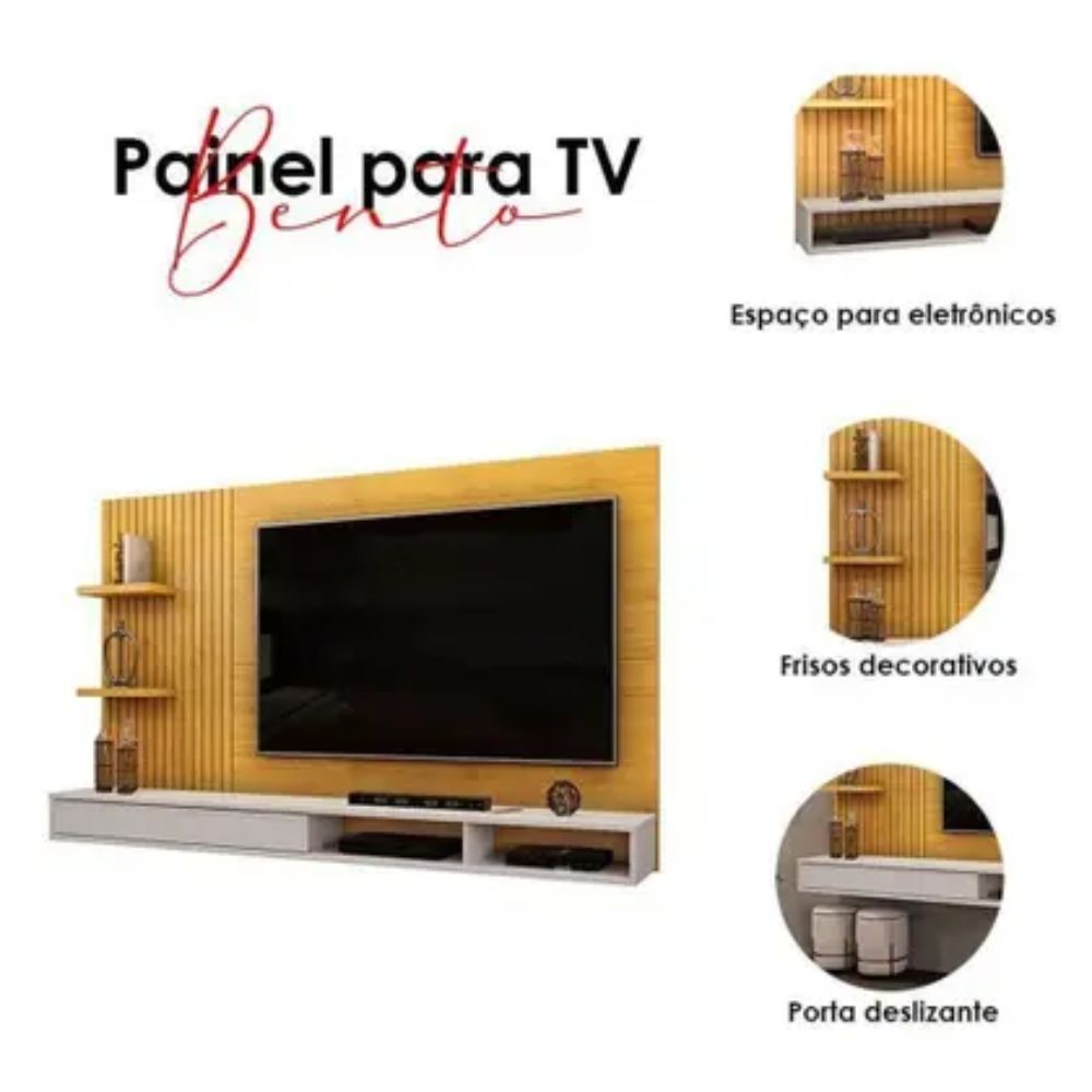 Painel Para Tv Suspenso Bento Cedro Bali Dj Móveis