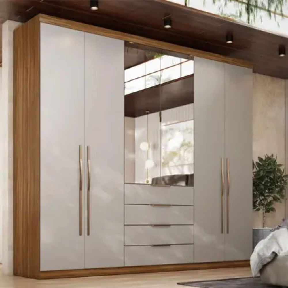Guarda Roupa Casal Giardino 6 Portas Amêndola Nude Prime TX com Espelho - Demóbile