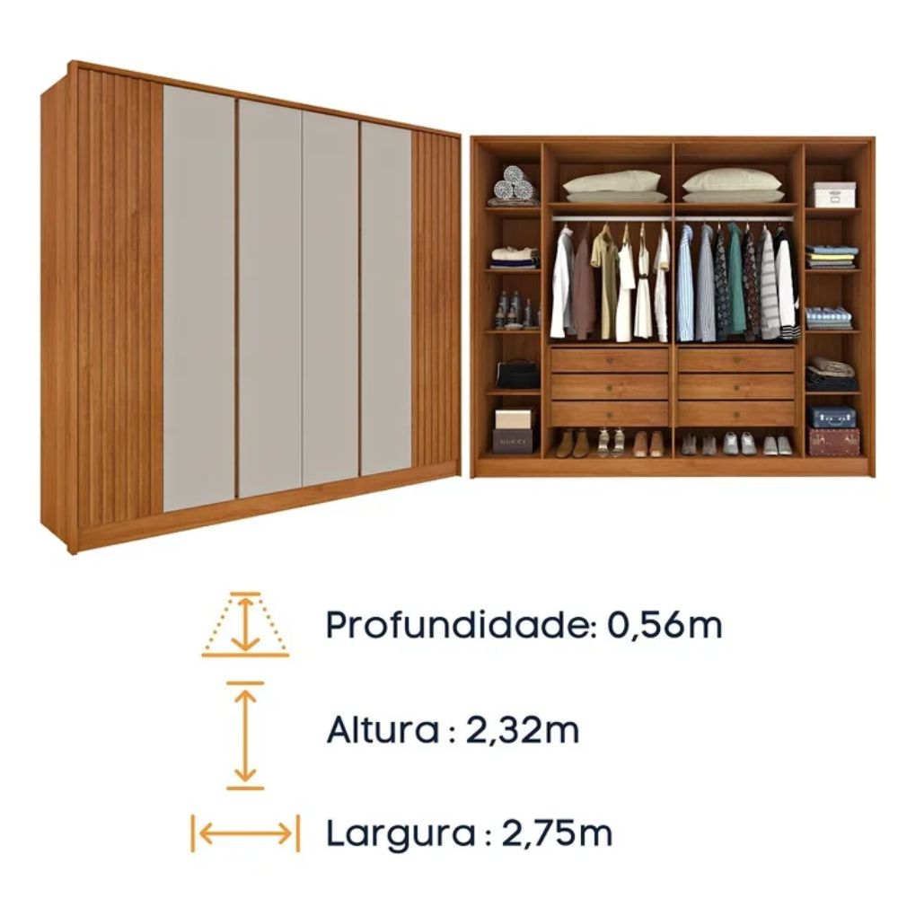 Guarda Roupa Casal 6 portas 6 gavetas Barcelona Ripado Tcil Móveis