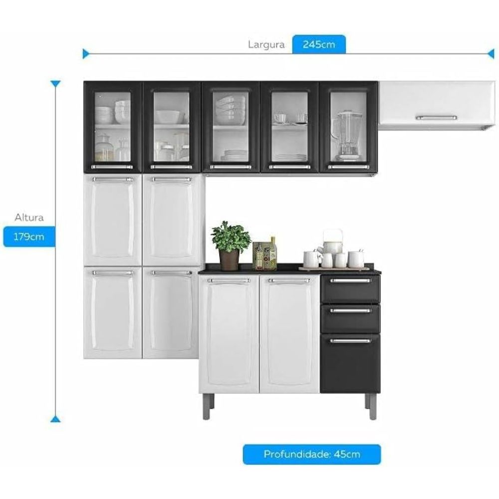 Cozinha Itatiaia Luce - 4 Peças 5 Vidros Branca e Preta