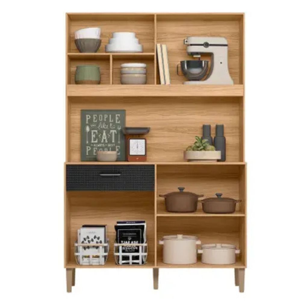 Cozinha Compacta Erva Doce 120 6 Portas 1 Gaveta Freijó/Preto Esfera - Nicioli