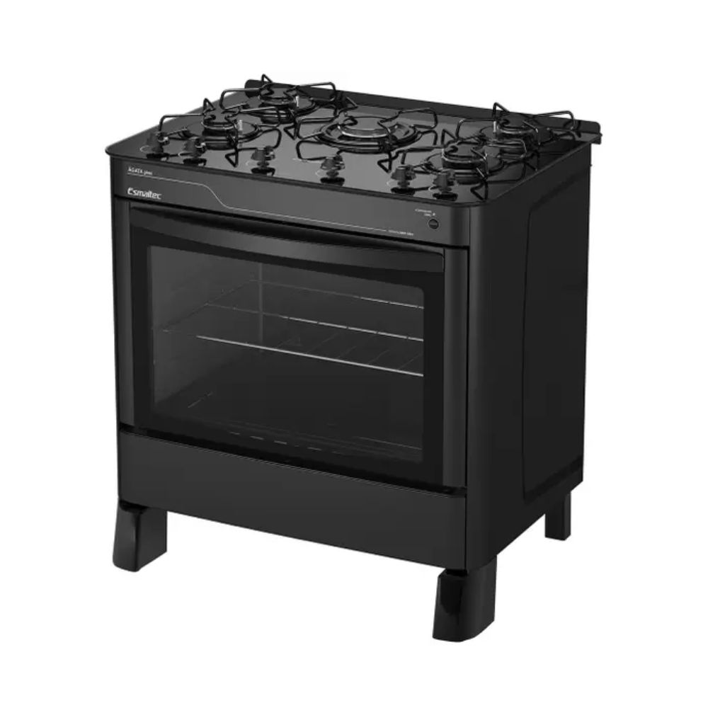 Fogão Esmaltec Ágata Glass 5 Bocas 5090 Preto