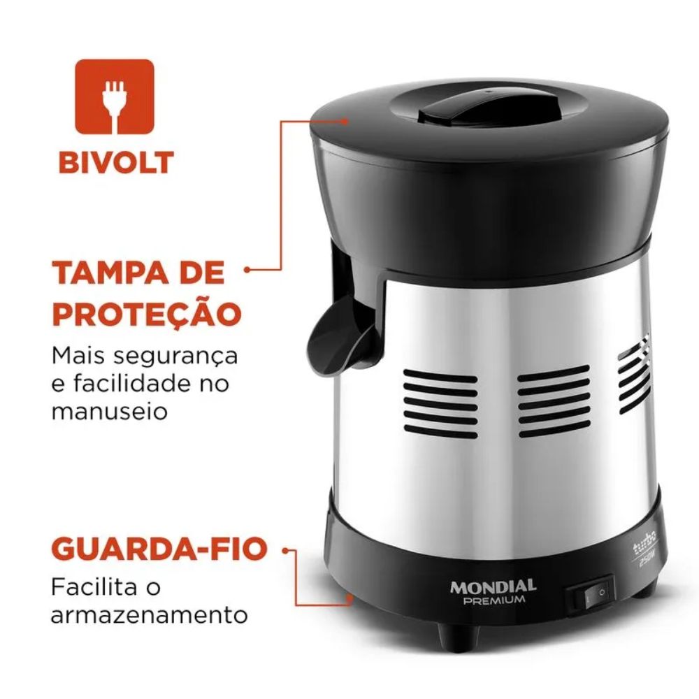 Extrator de Frutas Mondial E-10 Turbo Premium 250W