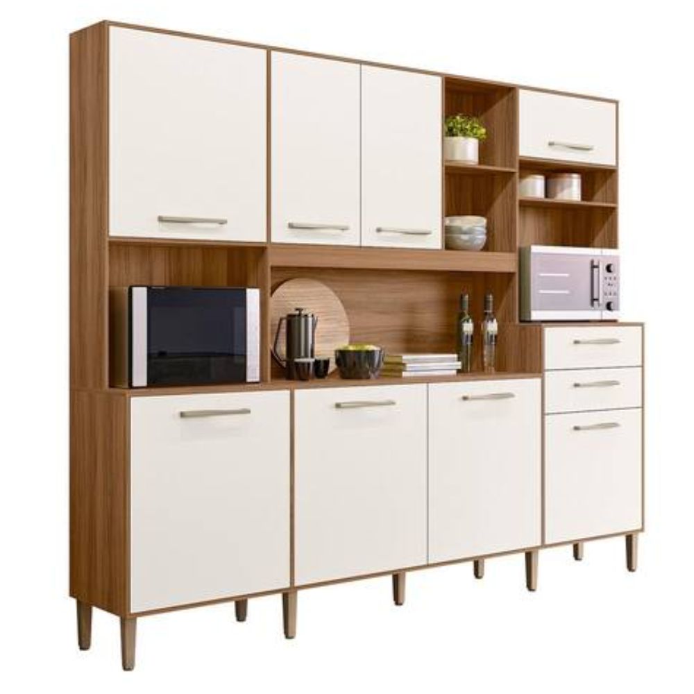 Kit Cozinha Nicioli Hortelã 2,40m Ipê/Off White Cristal