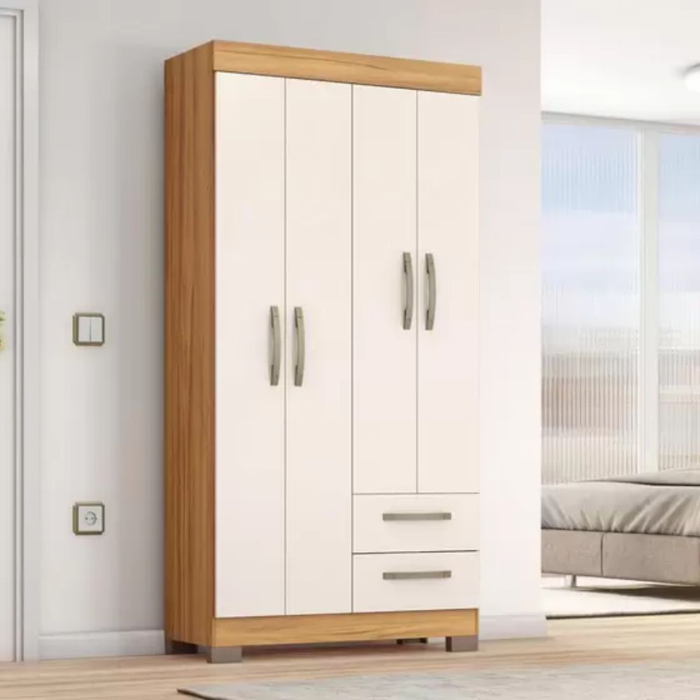 Guarda Roupa Solteiro 4 Portas 2 Gavetas Flex NT 6010 Notável Móveis Freijó Trend/Off White