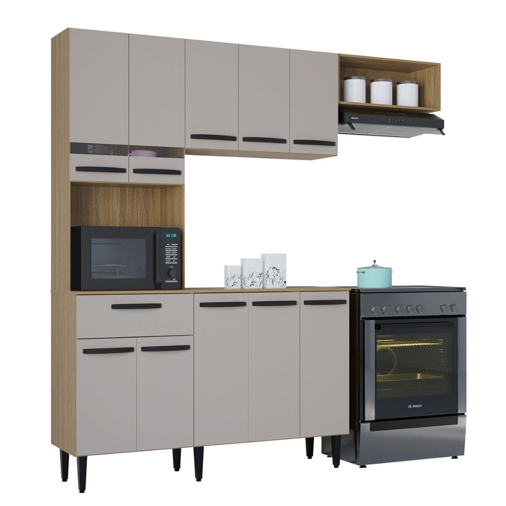 Cozinha Poquema Dora 10 Portas 1 Gaveta Damasco/Off White