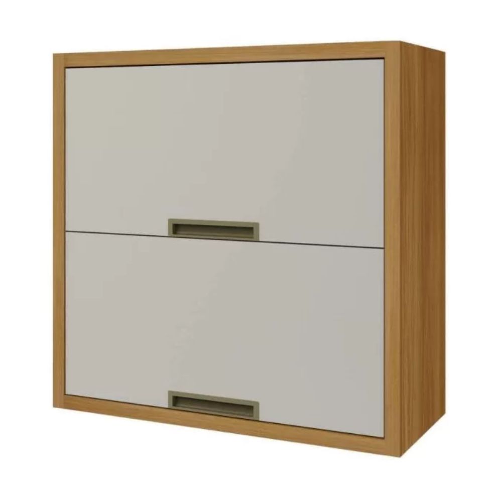 Armário Aéreo Imperatriz Nesher 80cm com 2 Portas basculantes Freijó/Off White