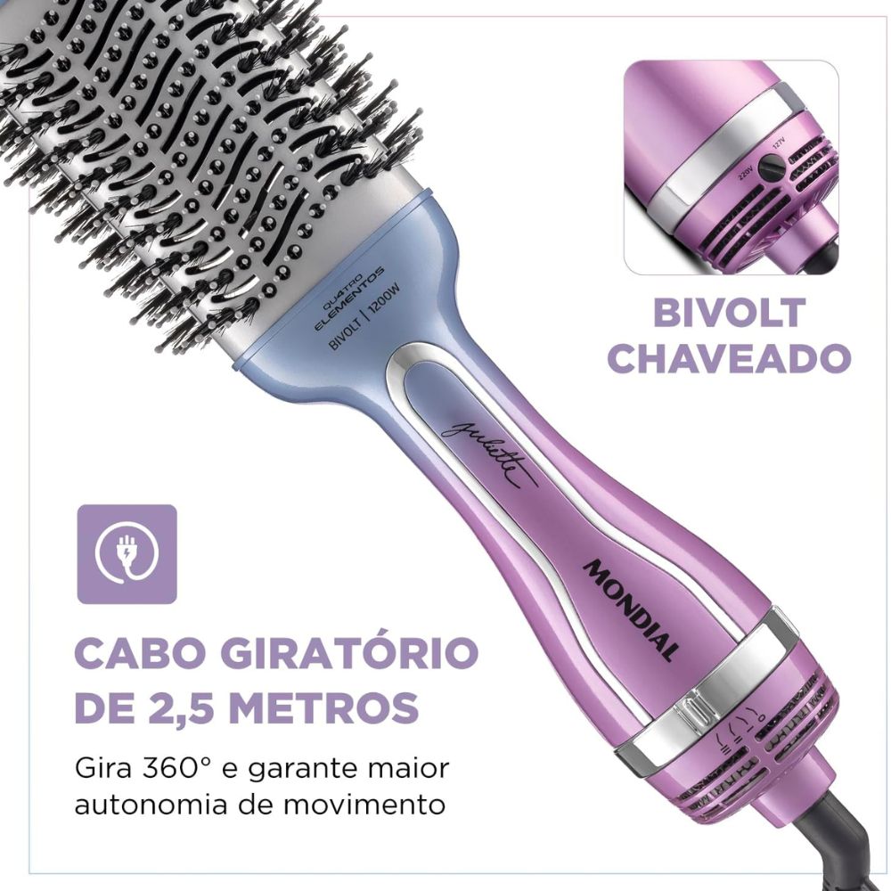 Escova Secadora By Juliette, Mondial, Azul/Rosa, 1200W, Bivolt
