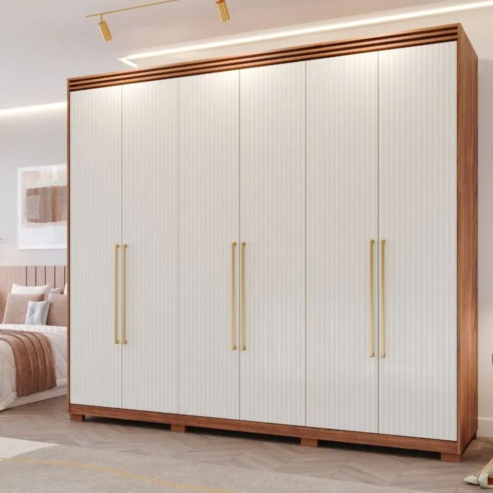 Guarda-Roupa Casal 6 Portas 5 Gavetas Cinamomo/Grafiato Aurora Panan Moveis