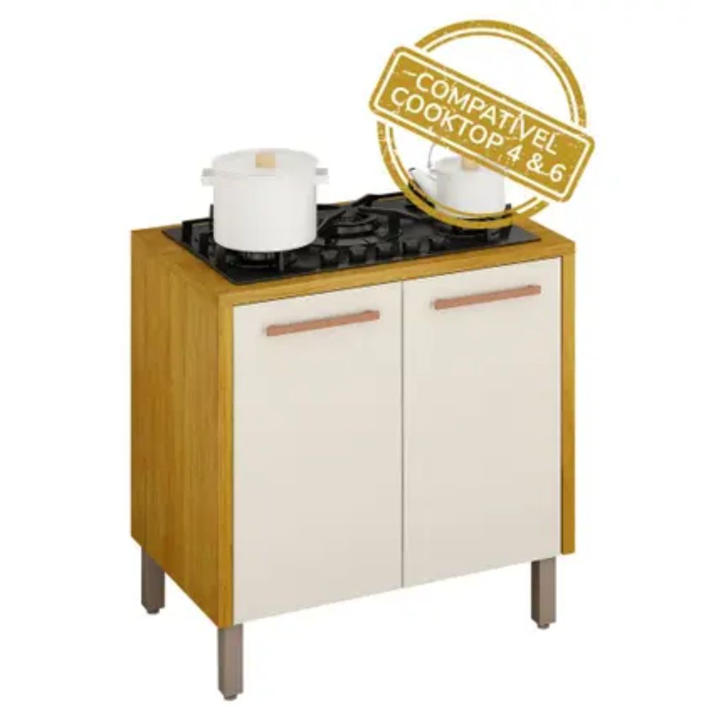 Cozinha Completa 5 Peças Donna 273 cm Vidro Reflecta e LED Aéreo 2 pts - CHF Móveis