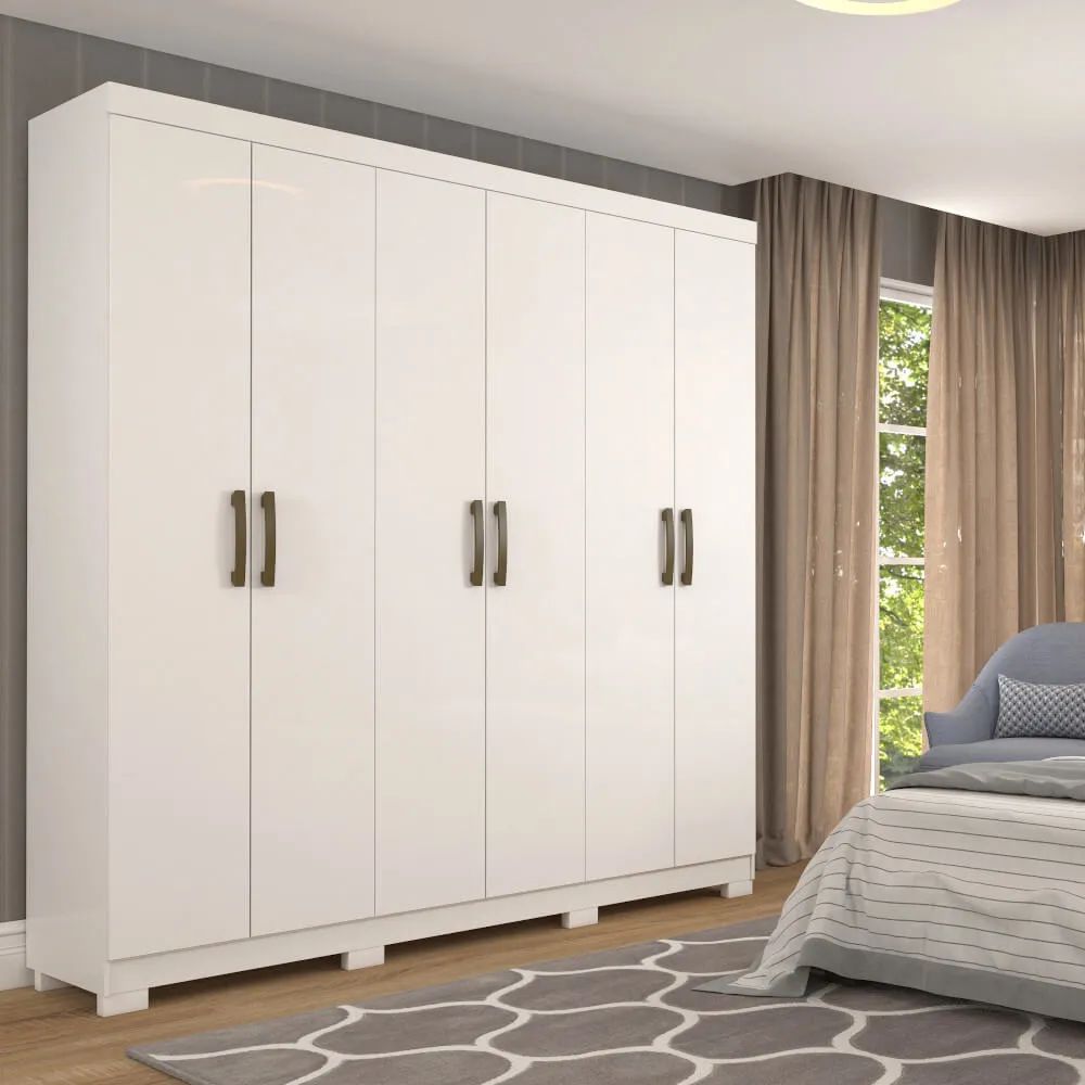 Guarda Roupa Casal 6 Portas e 3 Gavetas Clara Branco - Panan