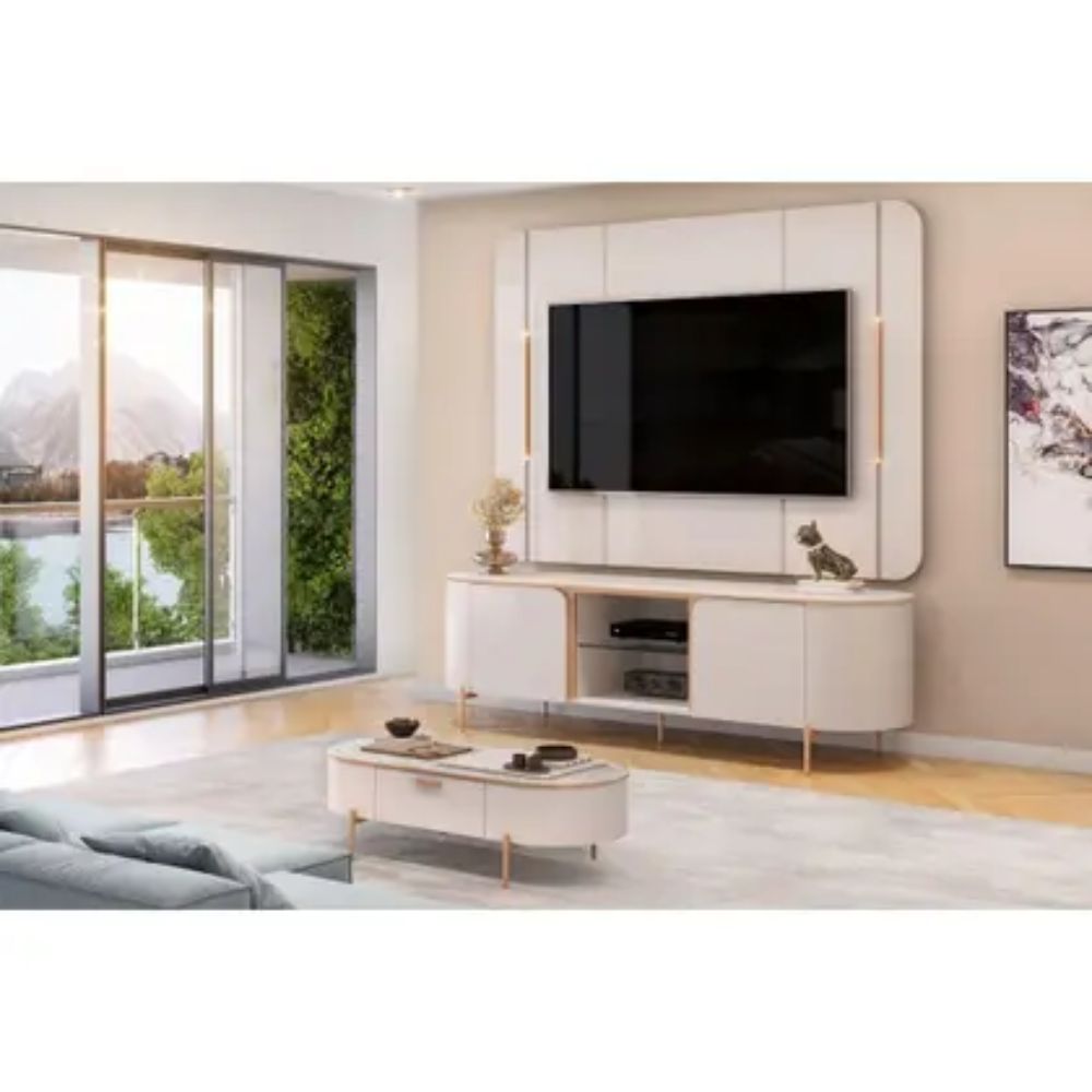 Home p/ TV até 65 Pol Adele c/ Led e Nichos 180x189cm Cedro/Bali - DJ Móveis