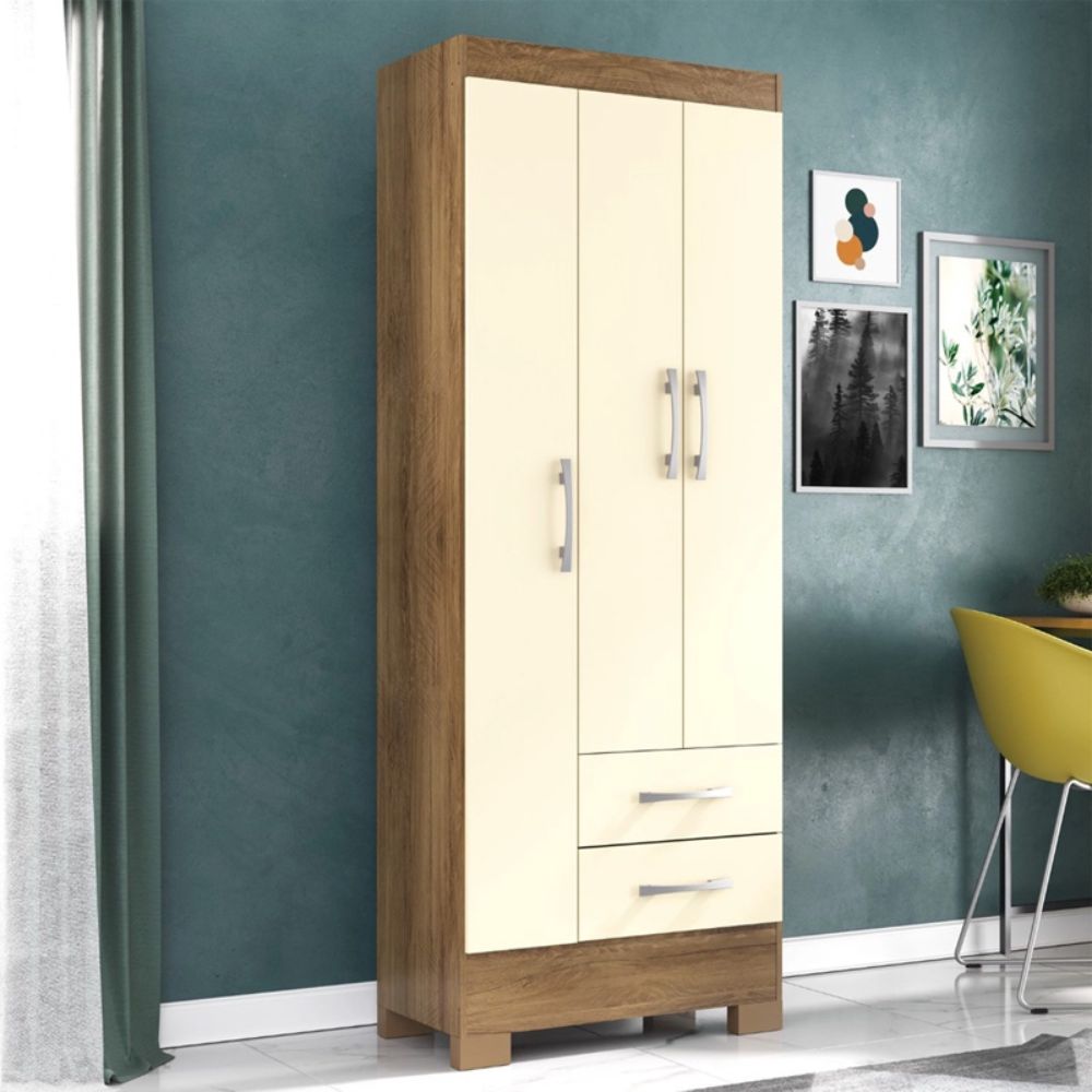 Guarda Roupa Rio Grande 3 Portas 2 Gavetas Natural Off White Rodial