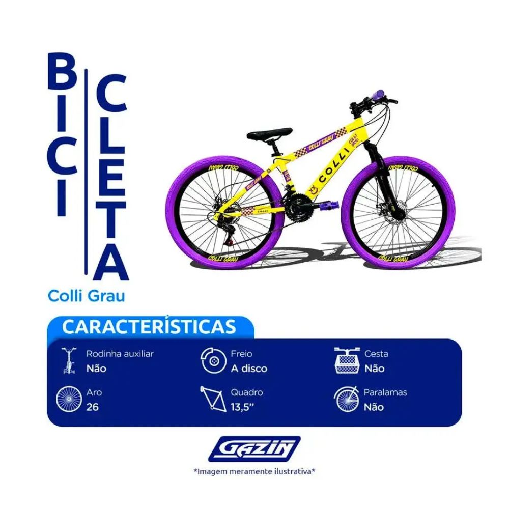 Bicicleta Colli Grau Aro 26 21 Marchas Amarelo Fosco