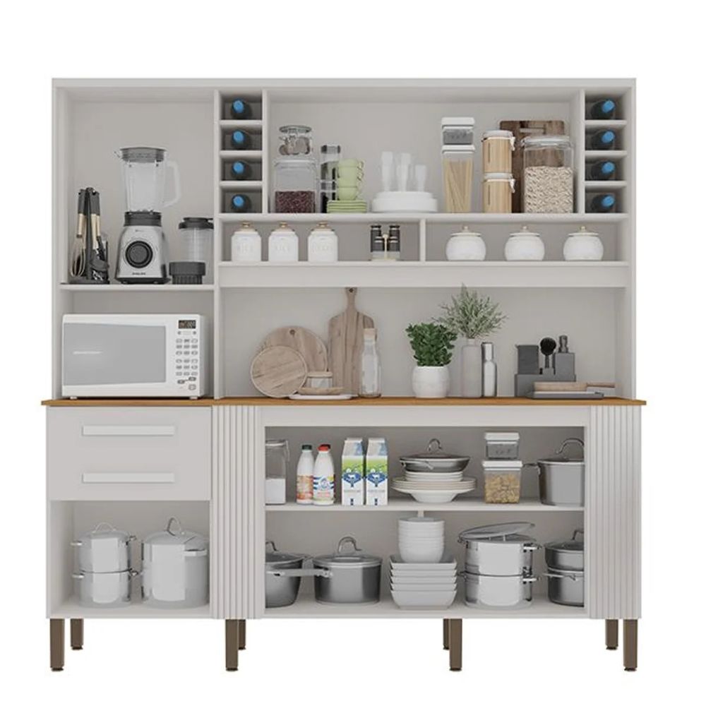 Armário de Cozinha Salleto Catar 6 Portas 2 Gavetas Branco
