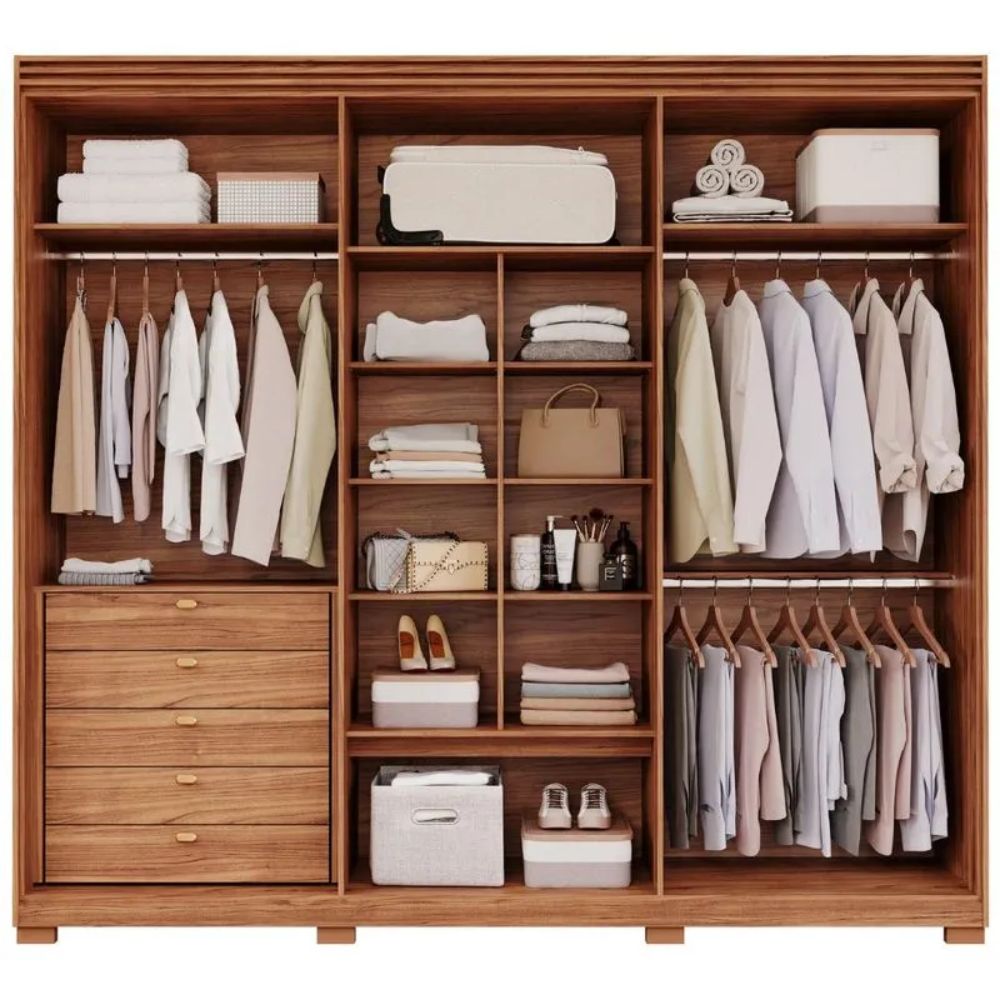 Guarda-Roupa Casal 6 Portas 5 Gavetas Cinamomo/Grafiato Aurora Panan Moveis