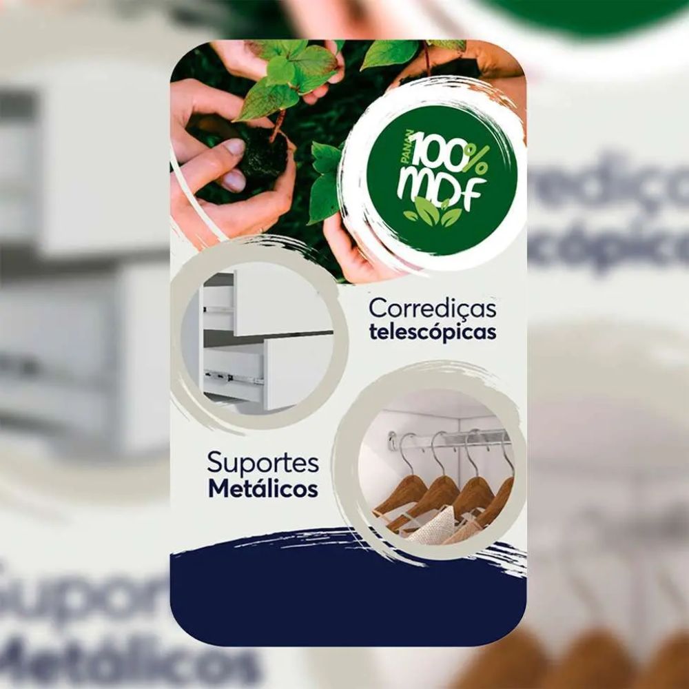 Guarda-Roupa Casal Branco 2 Portas Correr 3 Gavetas Ilhéus Panan