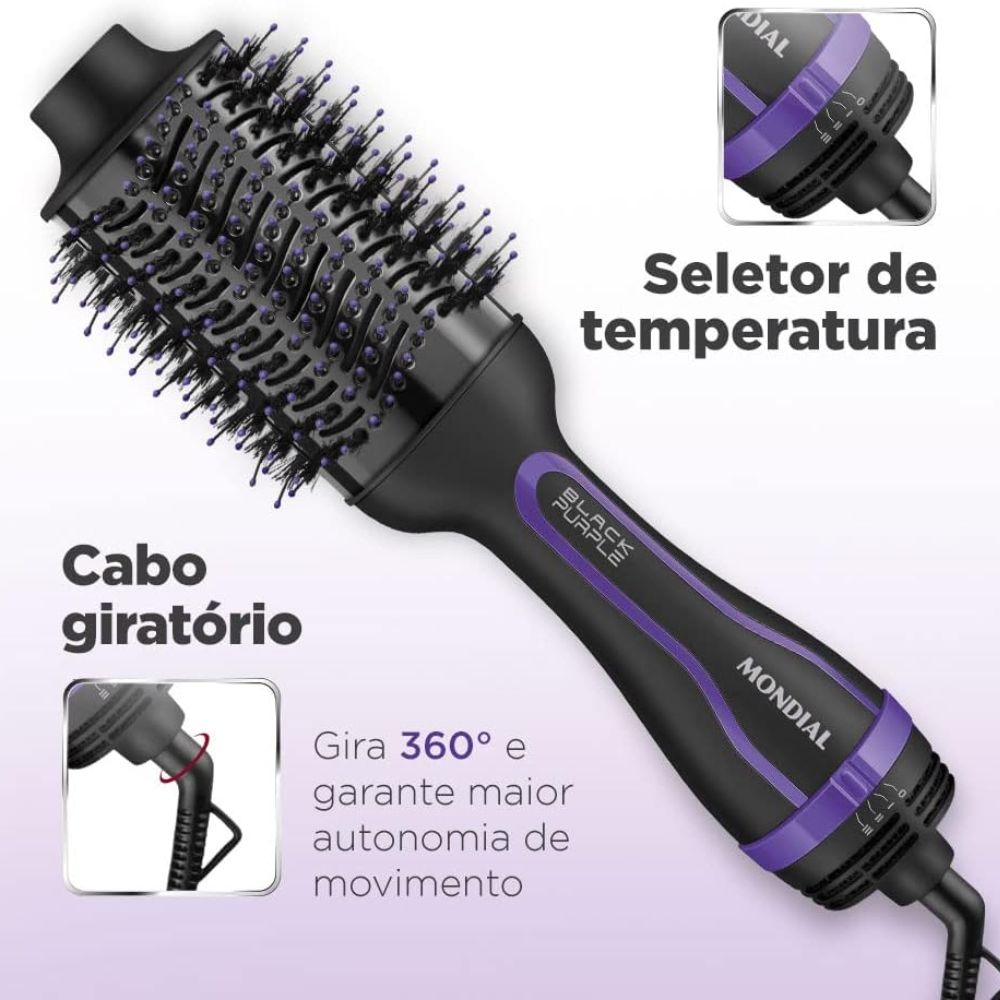 Escova Secadora Mondial Preto/Roxo 1200W 220V ES-08