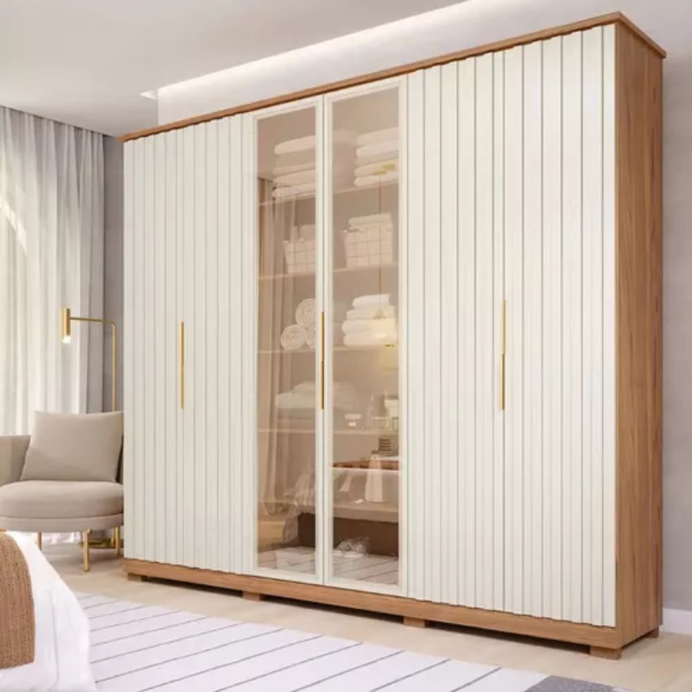 Guarda Roupa Casal 6 Portas La Belle Panan Cor Cinamomo/Off White