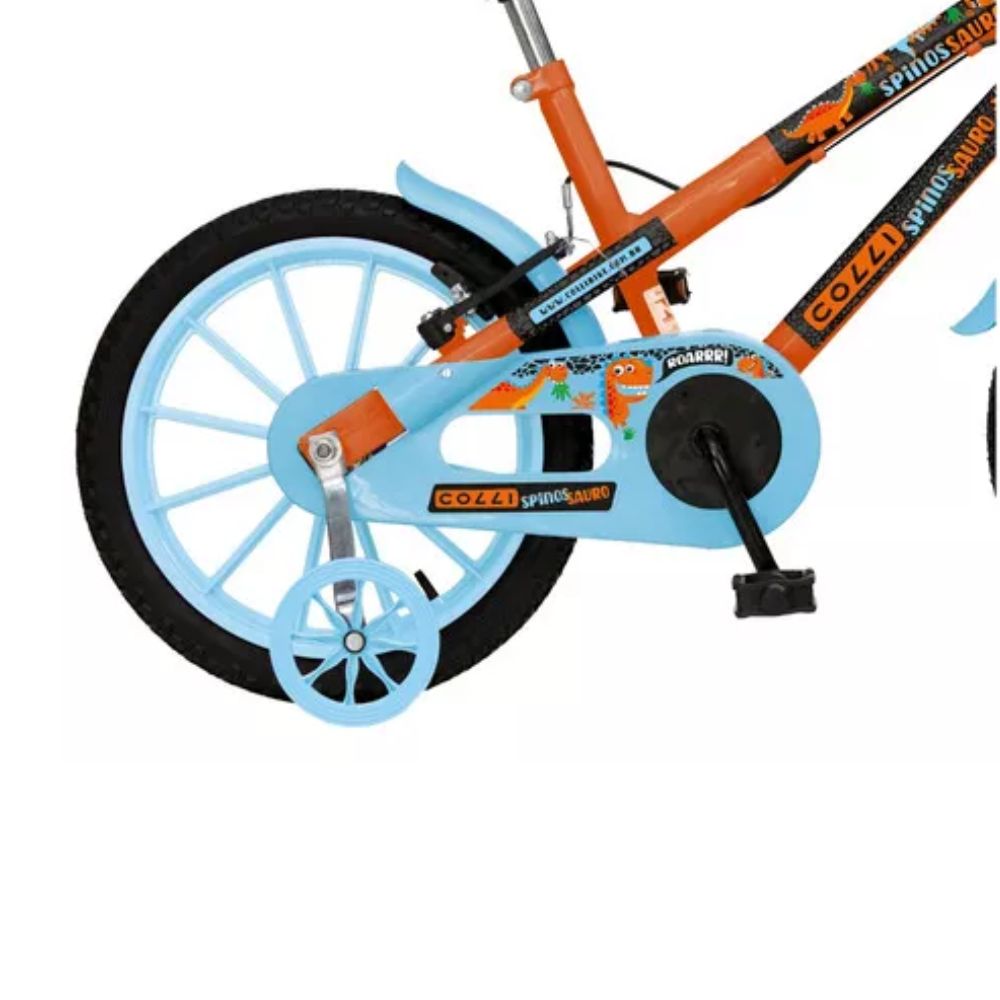 Bicicleta Colli Spinossauro Aventuras Aro 16 com Rodinhas Laranja Neon