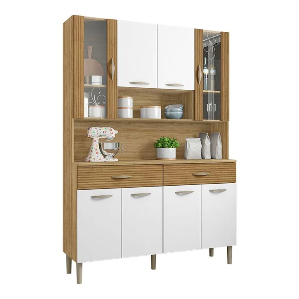Armário de Cozinha Kits Paraná Golden 8 Portas 8978 Freijo/Supremo/Ripado Freijó