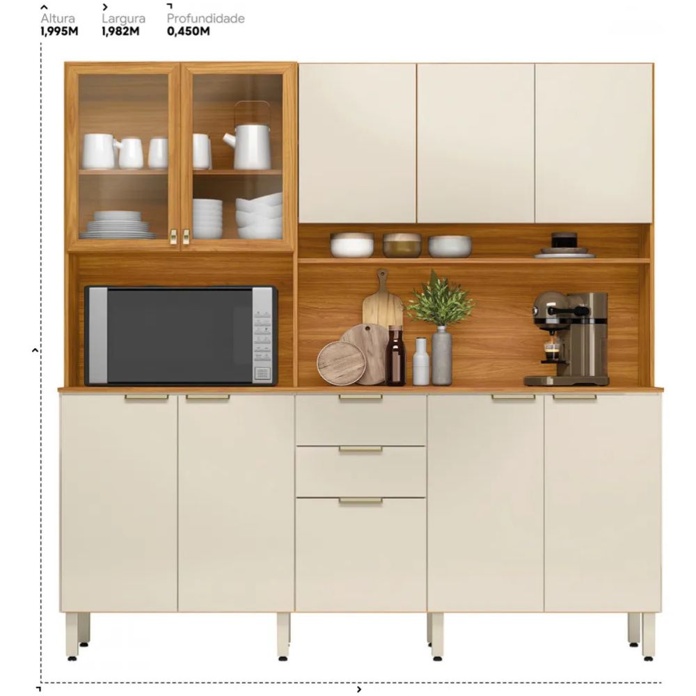 Cozinha Completa Demóbile Amora 10 Portas 2 Gavetas Cinamomo / Off White