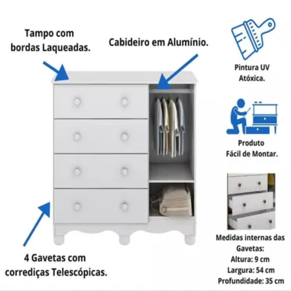 Cômoda Infantil Peroba Uli com 1 Porta e 4 Gavetas